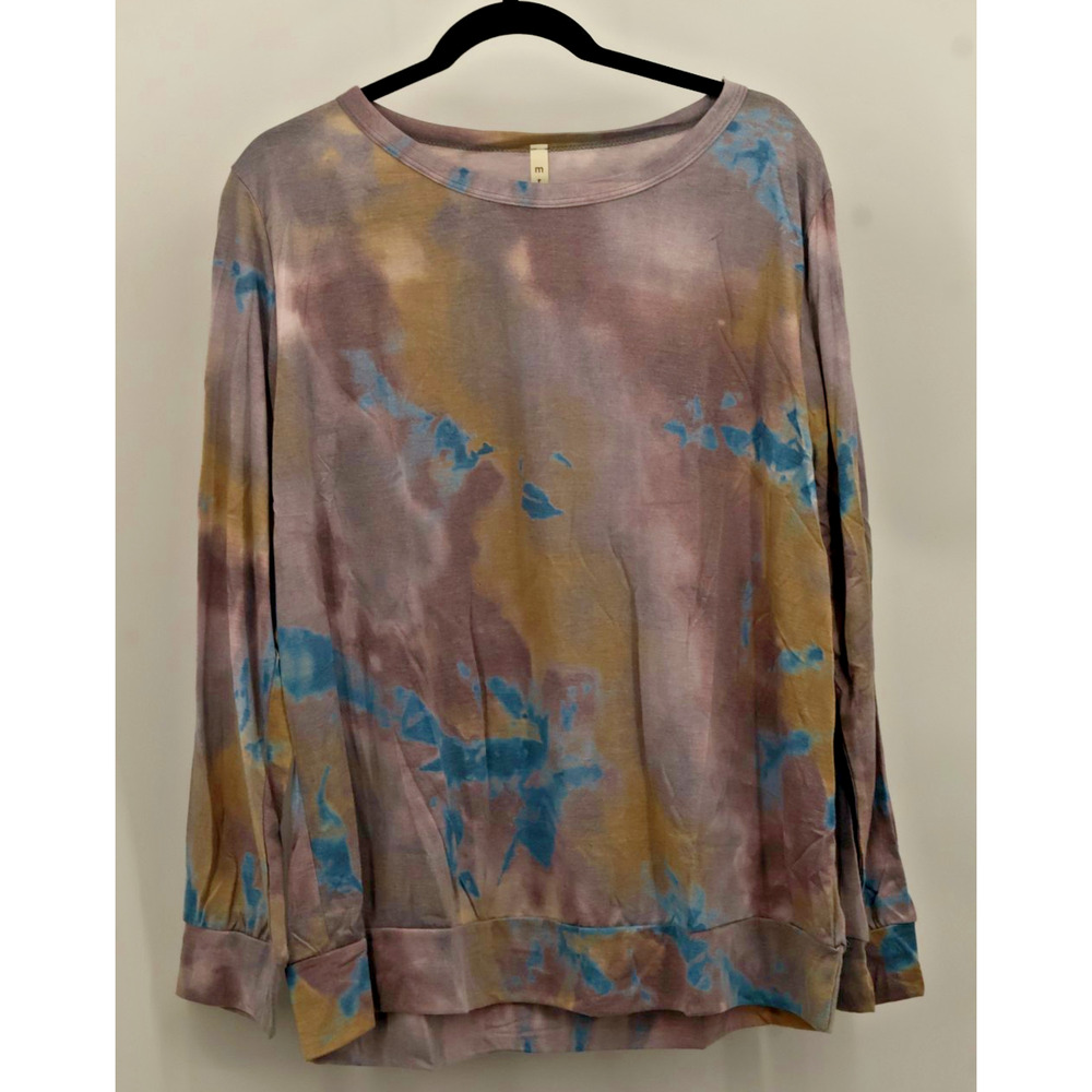 MTS Women's Tie Dye Marble Print Long Sleeve Multicolor Top XL Polyester Rayon
